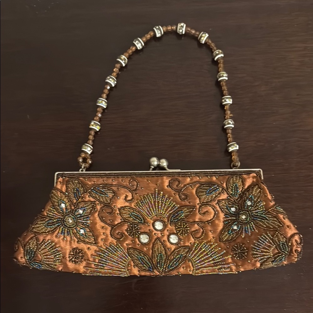 Embroidered Brown Clutch Bag